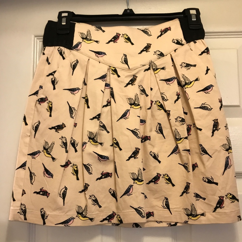 H&M Cream & Black Bird Print A-line Skirt